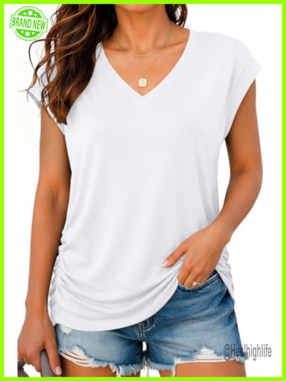 Womens Summer Business Casual V Neck Cap Sleeve T Shirt